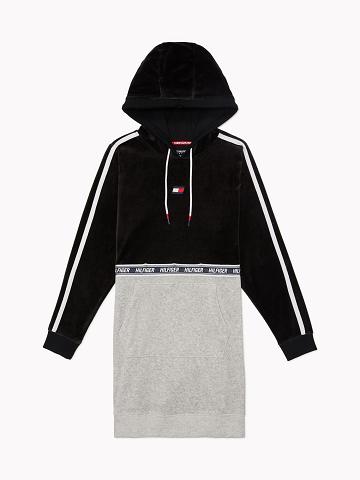 Női Tommy Hilfiger Essential Colorblock Logo Hoodie Dresses Fekete Szürke | HU 61RVD